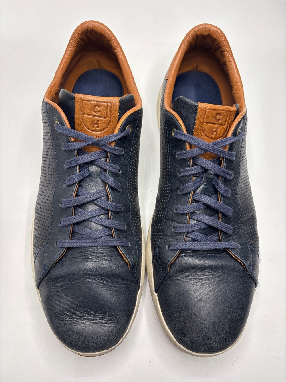 Cole Haan Grand.ØS Men’s Leather Lace-Up Low Top Sneakers Blue/Brown Size 13